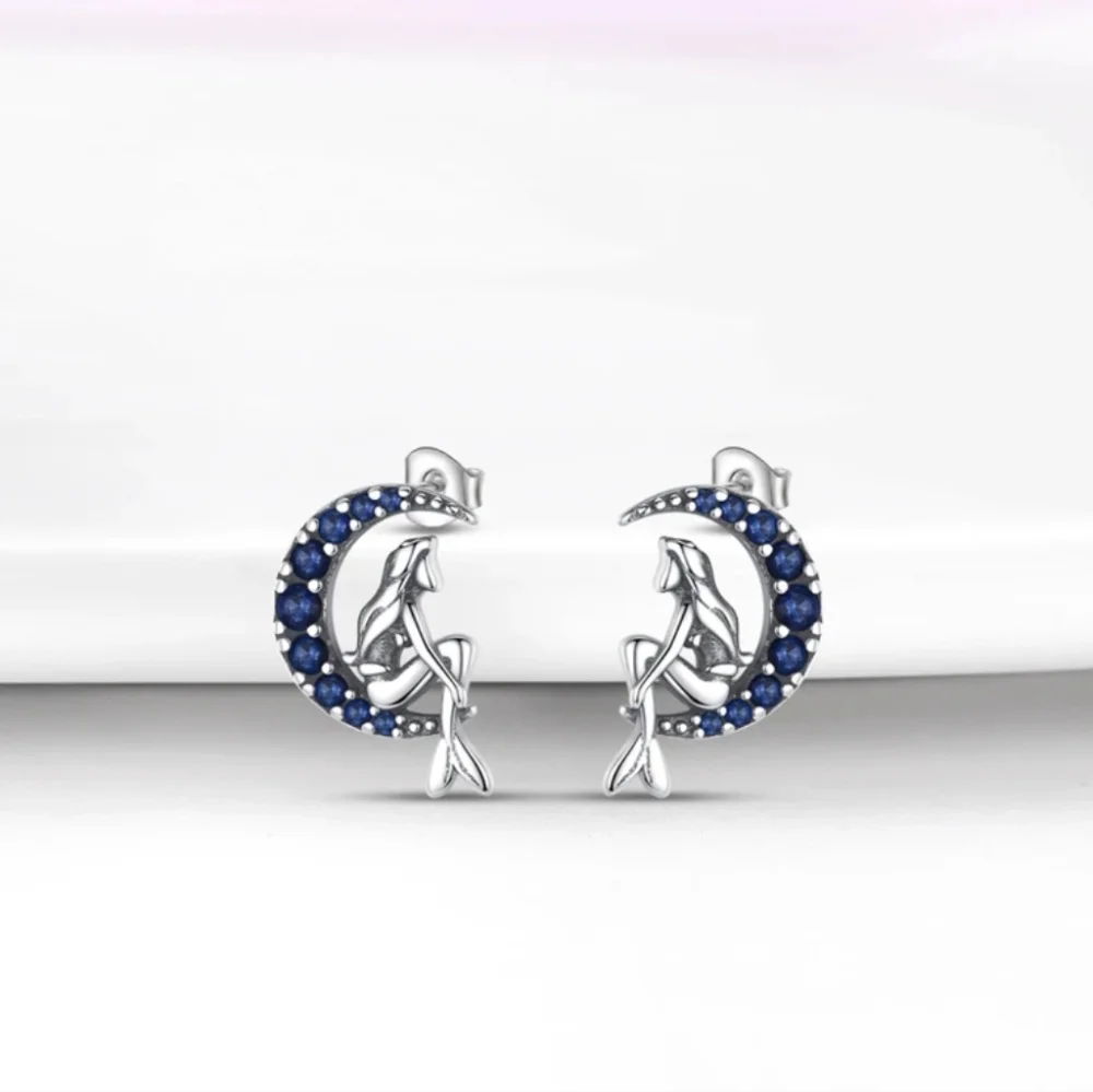 Moon Mermaid 🧜‍♀️ Sterling Silver Earrings - Picture 7 of 9